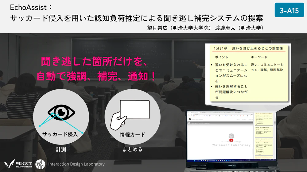 EchoAssist: サッカード侵入を用いた認知負荷推定による聞き逃し補完システムの提案 の研究画像