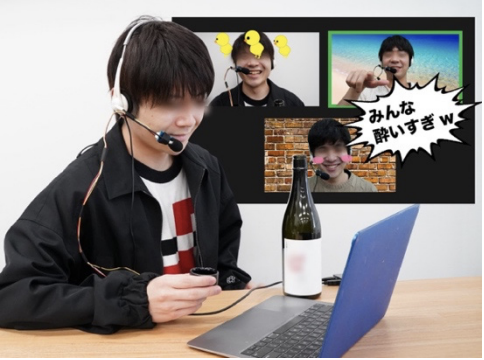 SakeEffects： アルコールセンサを用いたオンライン飲み会を盛り上げるための顔エフェクトシステム の研究画像