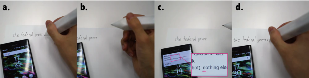 AmbientLetter: Letter Presentation Method for Discreet Notification of Unknown Spelling when Handwriting の研究画像