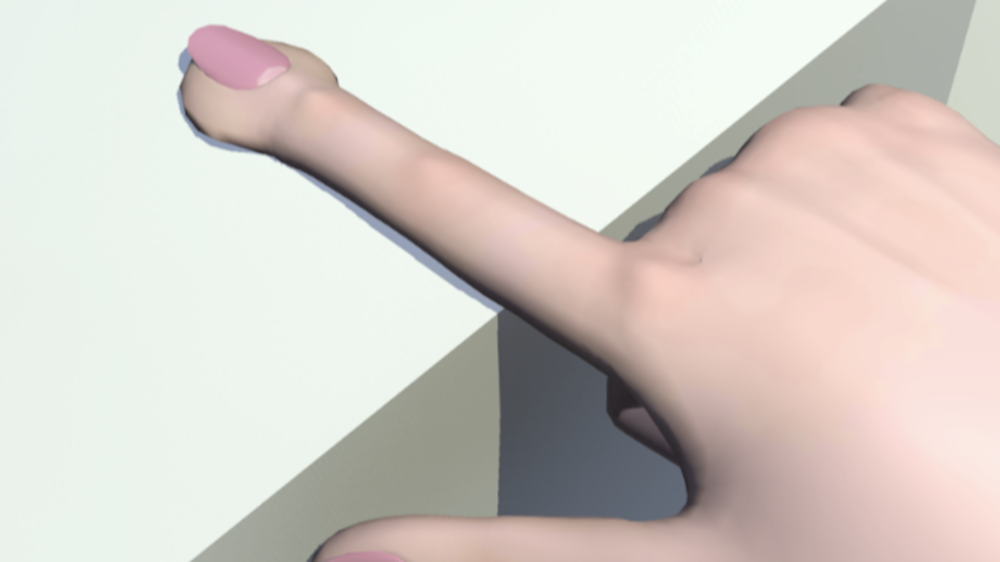 ハンドモデルの指先変形を用いて硬さを表現する擬似触覚の提案 の研究画像