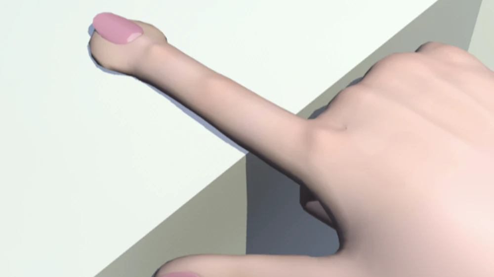 ハンドモデルの指先変形を用いて硬さを表現する擬似触覚の提案 の研究画像