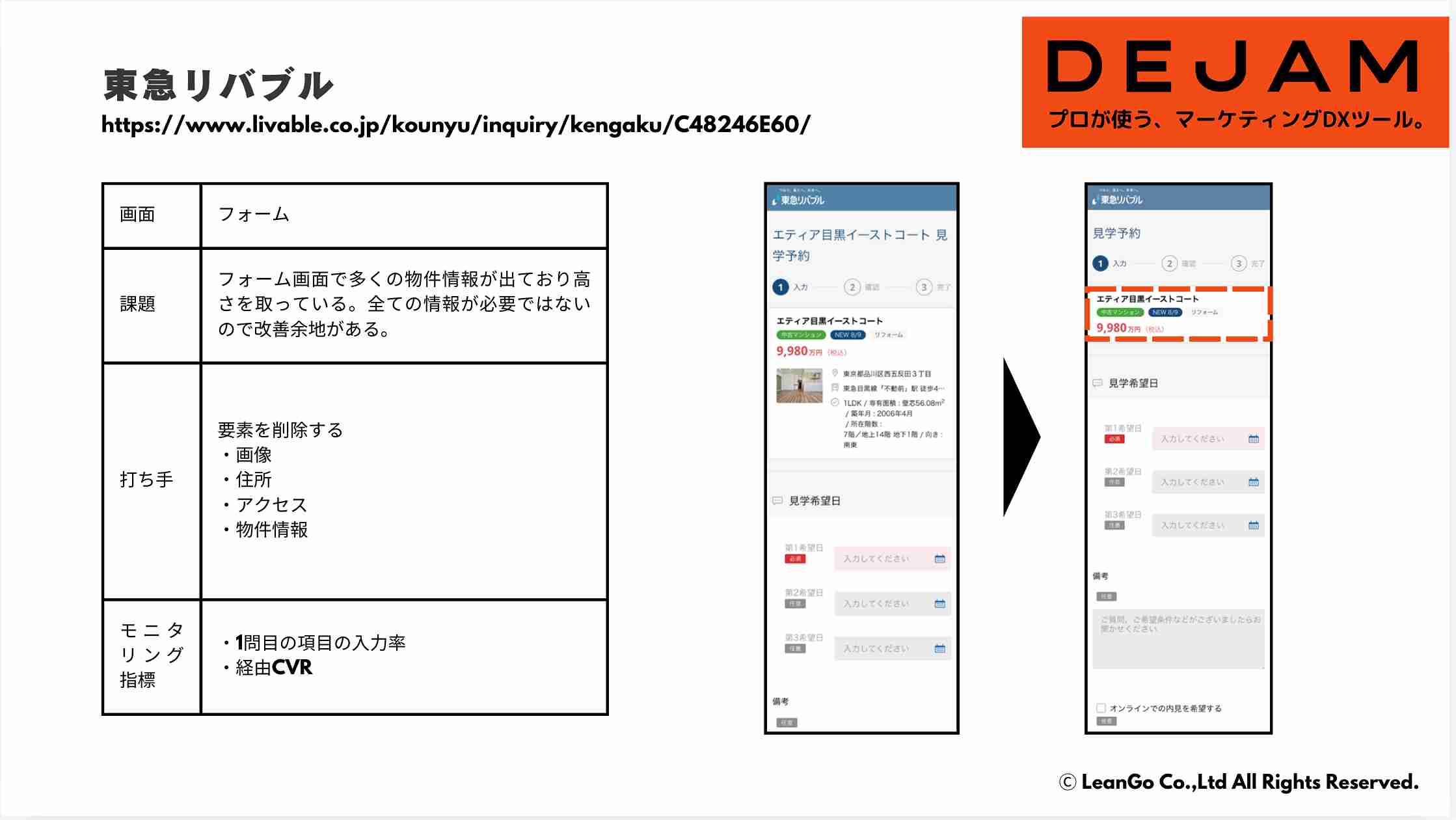 東急リバブル フォーム画面のCVR改善案