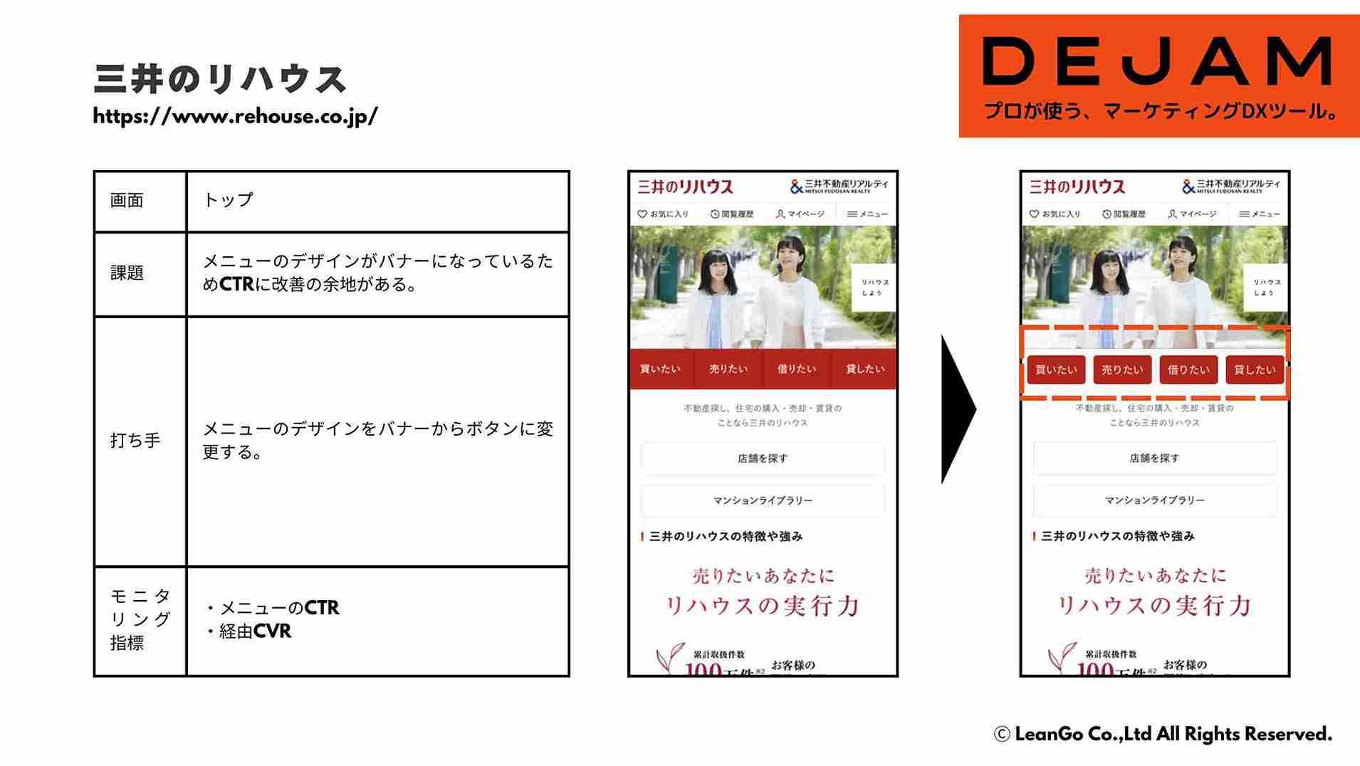 三井のリハウス トップ画面のCVR改善案