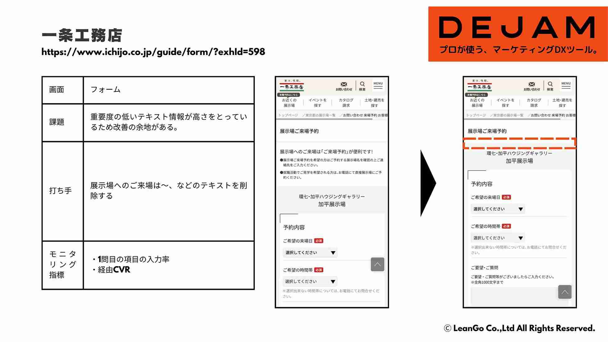 一条工務店 フォーム画面のCVR改善案