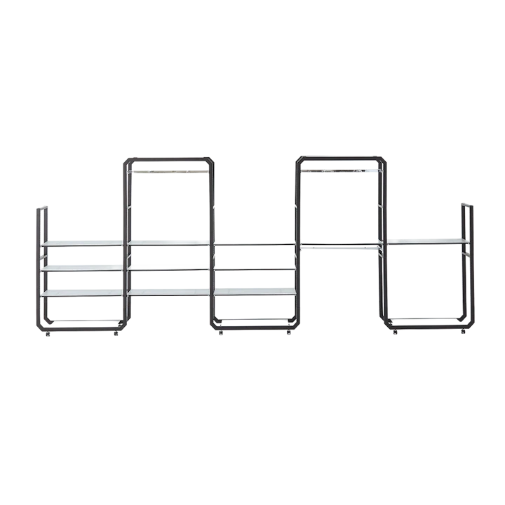 W-RAIL(ダブルレール) 上部スクエア アクリル棚  5連使用例