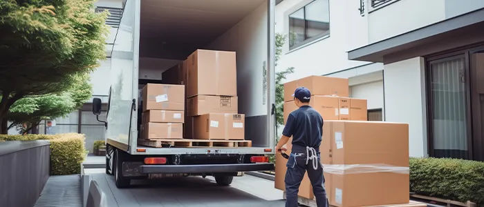 トラックに荷物を積むドライバー