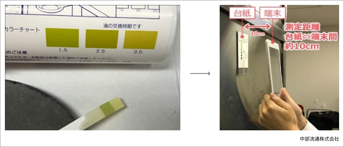 油の酸化値をアプリで測定している様子