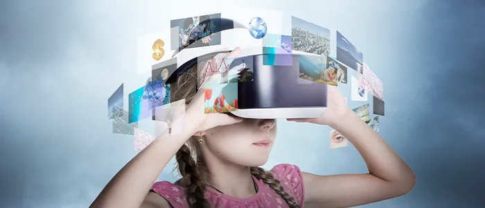 VRでさまざまな景色を見るイメージ