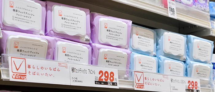 PB商品のウェットティッシュの売場