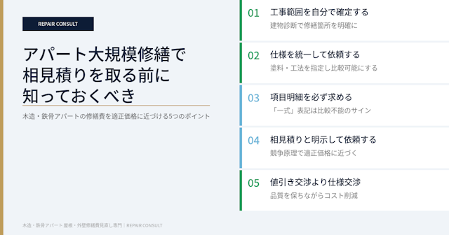 アパート大規模修繕で相見積りを取る前に知っておくべき5つのこと