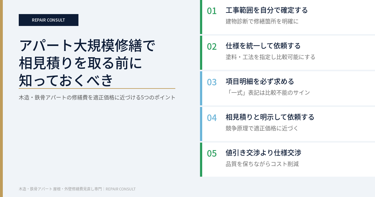アパート大規模修繕で相見積りを取る前に知っておくべき5つのこと