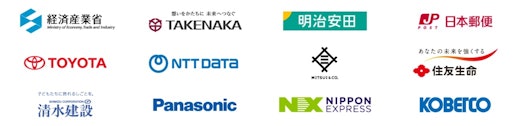 経済産業省,竹中工務店,明治安田生命,日本郵便,トヨタ自動車,NTTデータ,三井物産,住友生命,清水建設,パナソニック