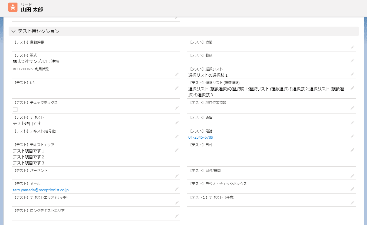 Salesforce連携の入力フィールド設定