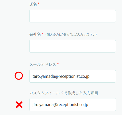 初期設定のメールアドレス項目