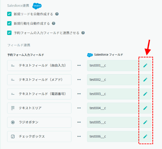 Salesforceフィールドの編集画面