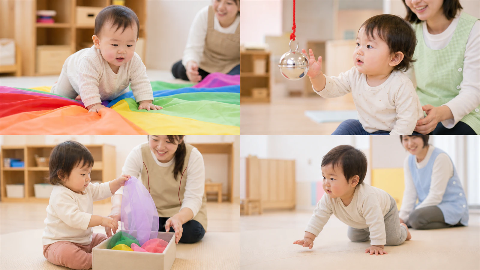 布、音、箱、動物の動きを楽しむ0・1歳児の発表会