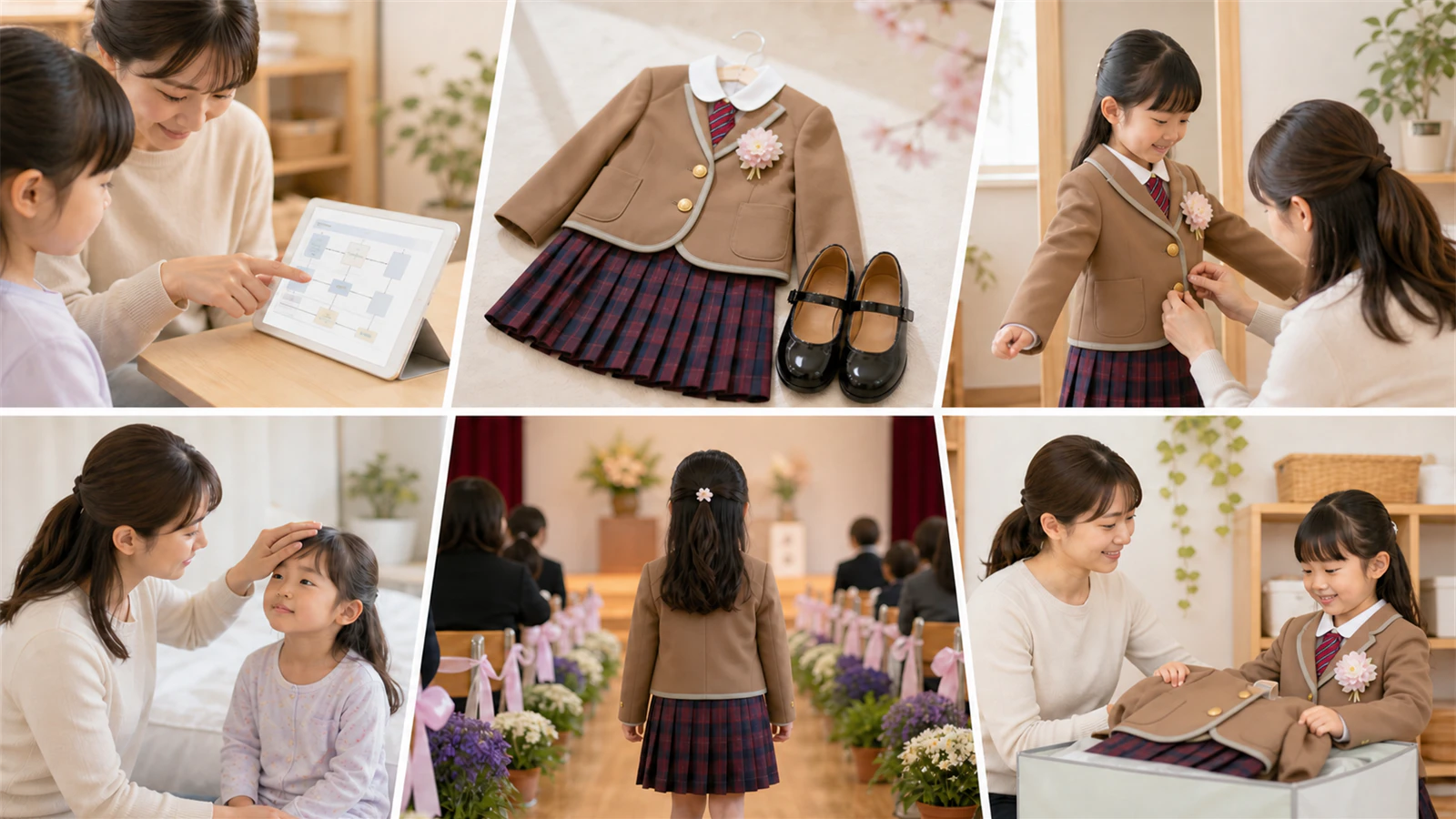 キリンジの制服を着る卒園児の服装を、予定確認から式後の保管まで整える流れ
