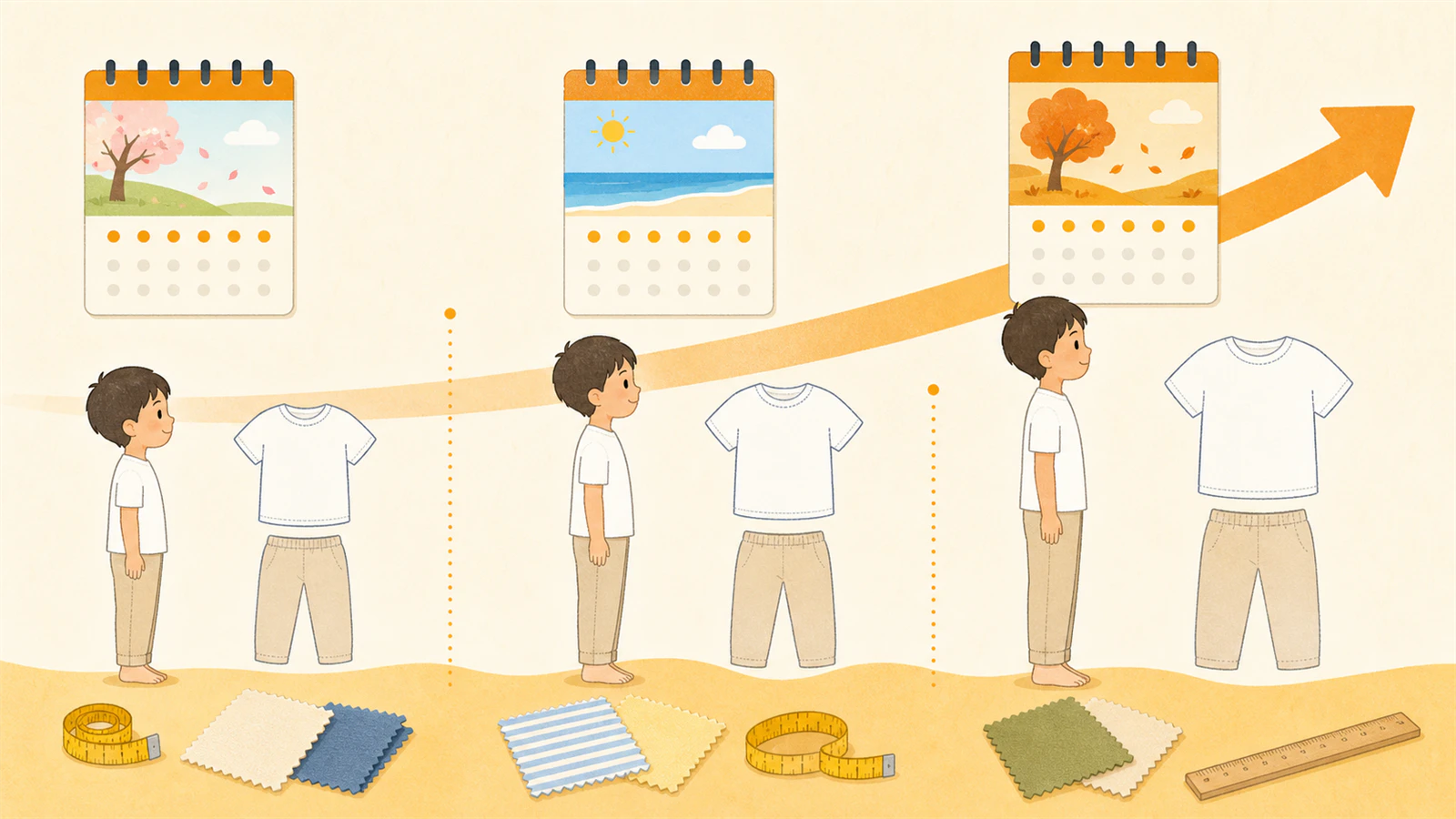 今学期、次の季節、進級時の三つの見直し時点を示す図