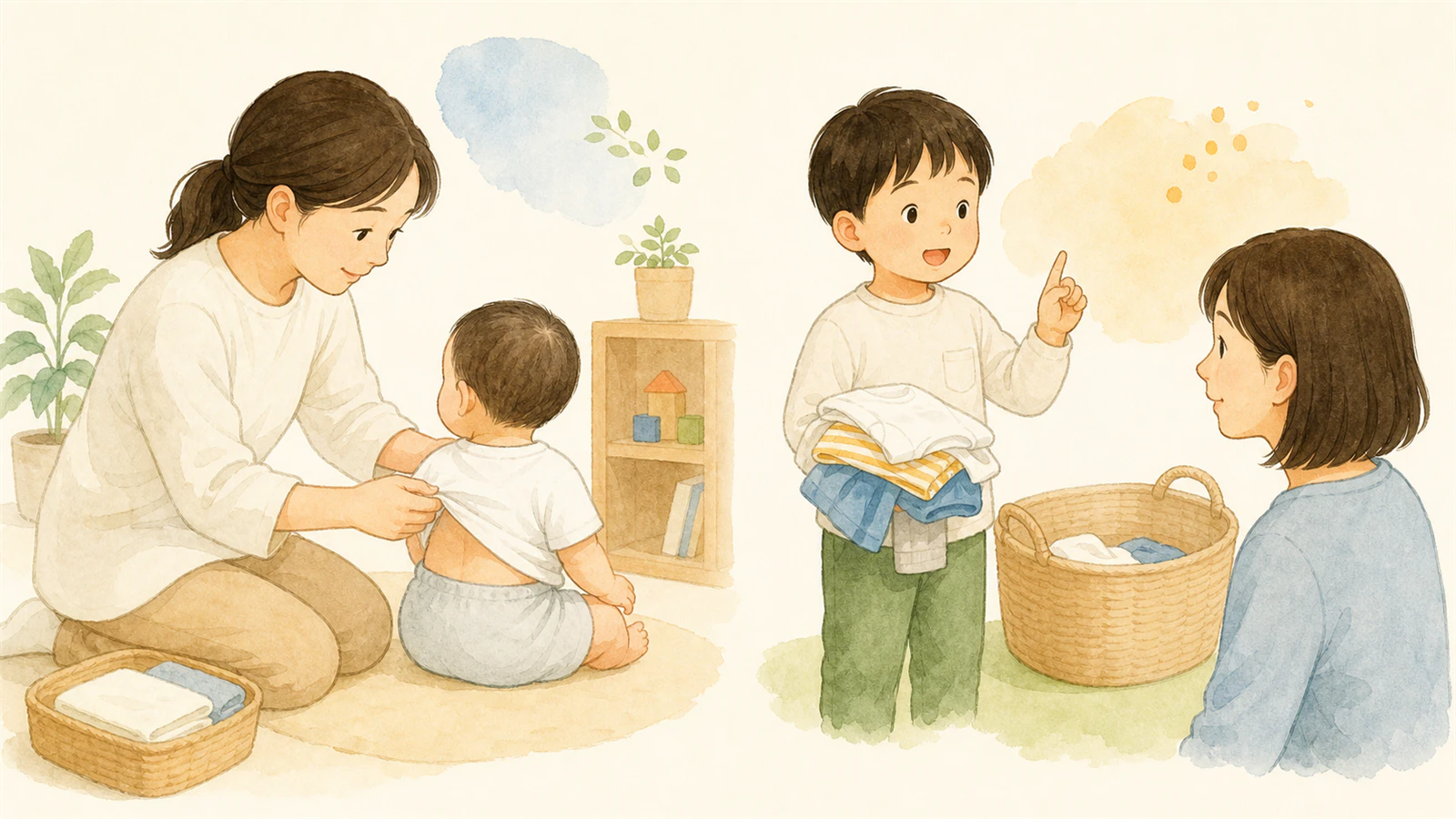 乳児は大人が確認し幼児は自分で伝える年齢別の図