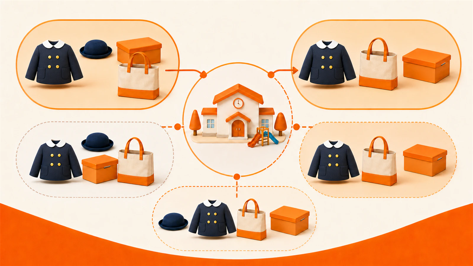 キリンジの冬制服と通園用品を園を中心に整理した導入費用のイメージ