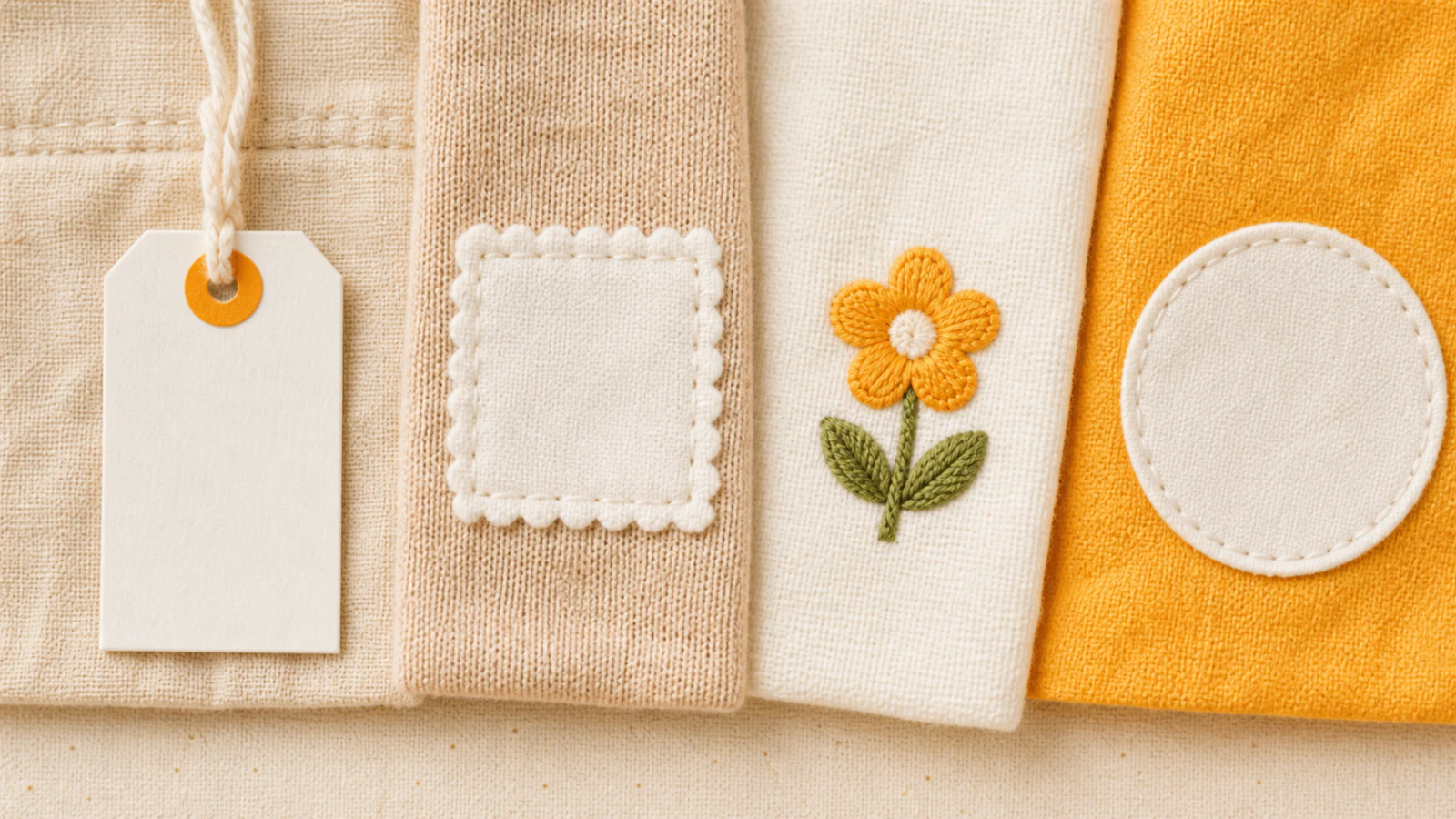タグ、ワッペン、刺繍、布マークの四つの目印