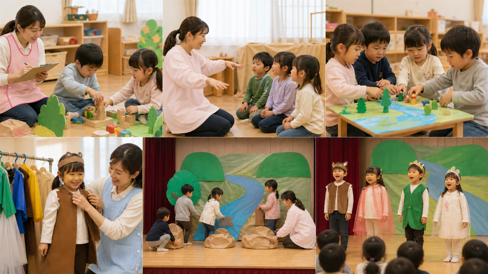 普段の遊びから発表会演目を三場面へ作る流れ