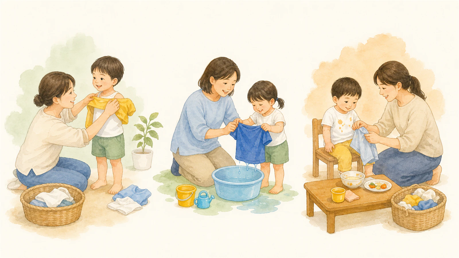 汗、水遊び、食事ごとに替える品目を分ける図