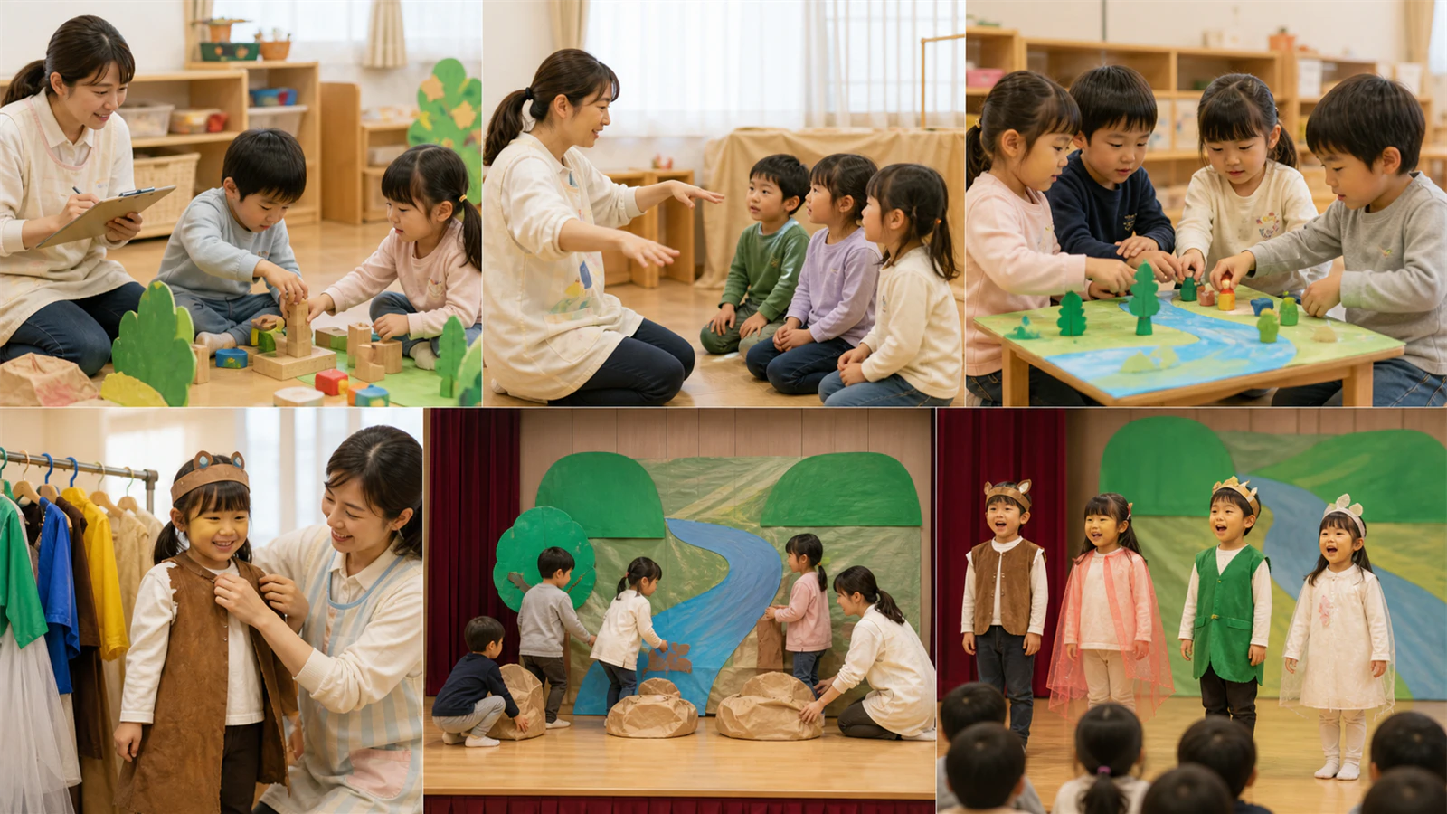 普段の遊びから発表会演目を三場面へ作る流れ