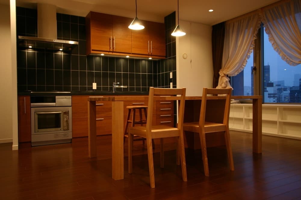 黒タイルと木とIKEA|別角度から見た完成空間