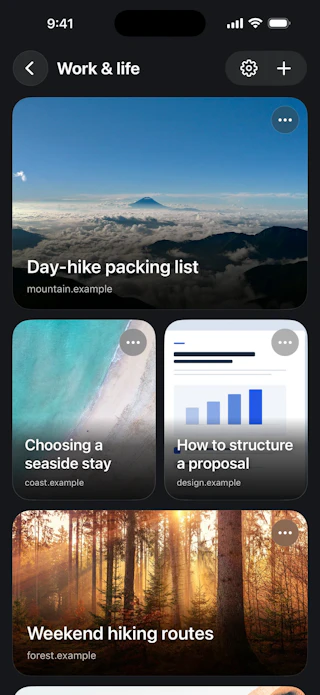 LinkOrganizer bookmark collection screen