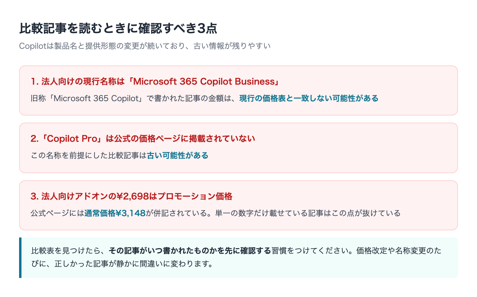 比較記事を読むときに確認すべき3点 名称変更とプロモーション価格