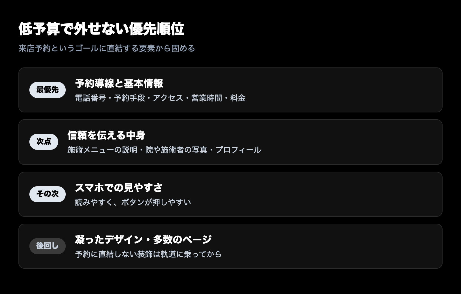 整体・治療院のホームページを低予算で作るときの優先順位