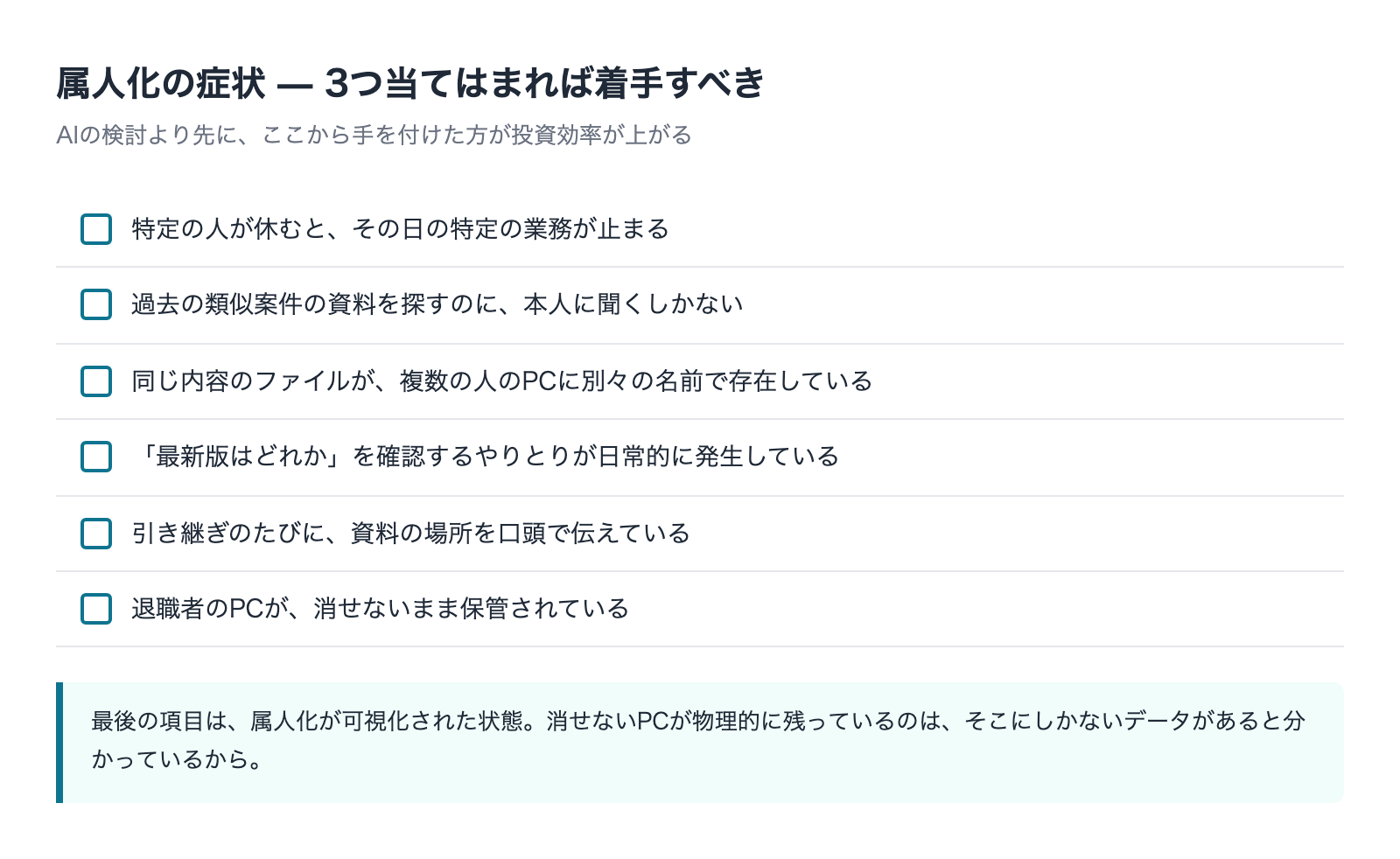属人化の症状チェックリスト6項目