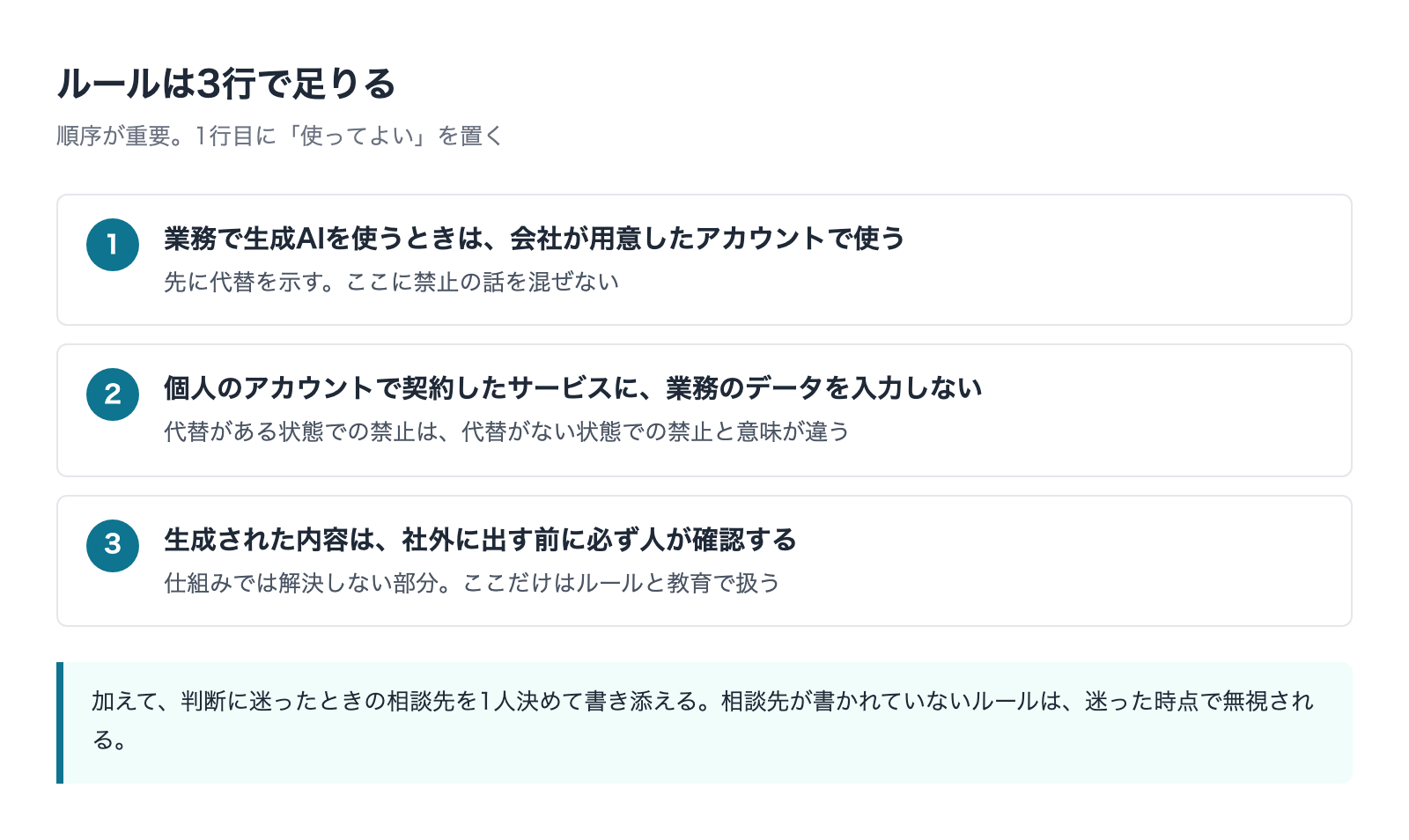 AI利用ルールの3行と、その順序