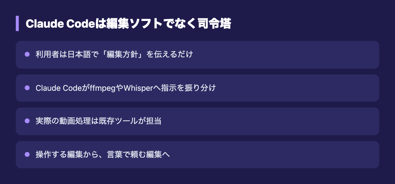 Claude Codeは編集ソフトでなく司令塔