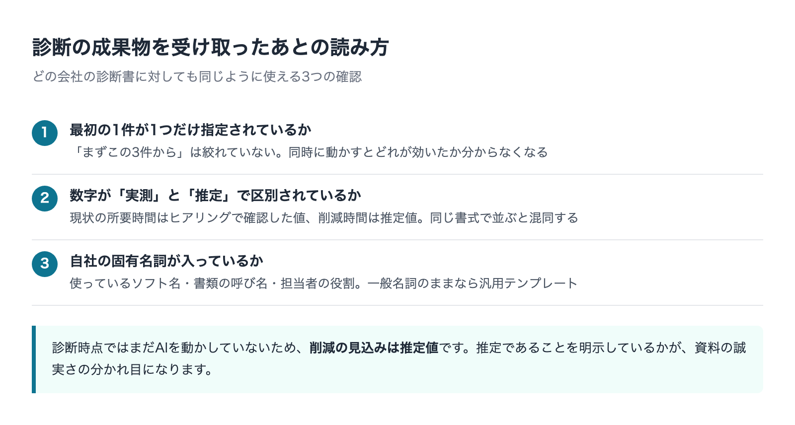 診断の成果物を受け取ったあとの3つの確認