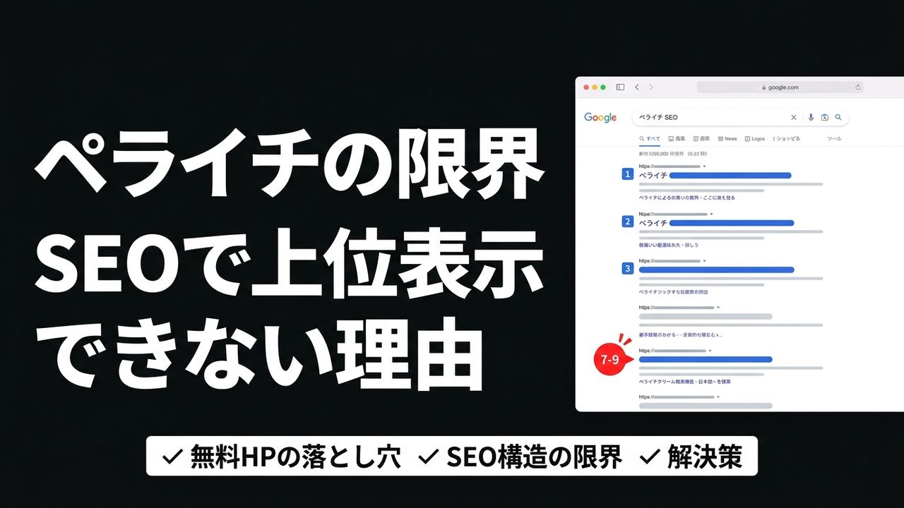 ペライチの限界？ASP上位0.2%のSEO実践者が解説する、無料HPで上位表示できない理由