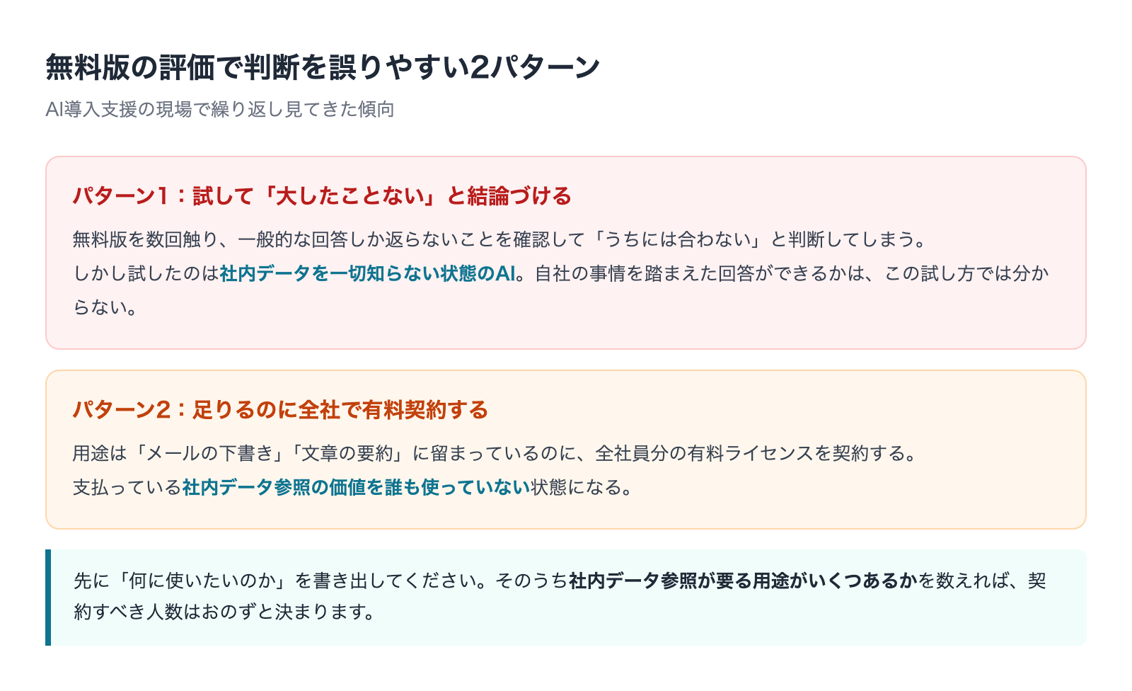 無料版の評価で判断を誤りやすい2つのパターン