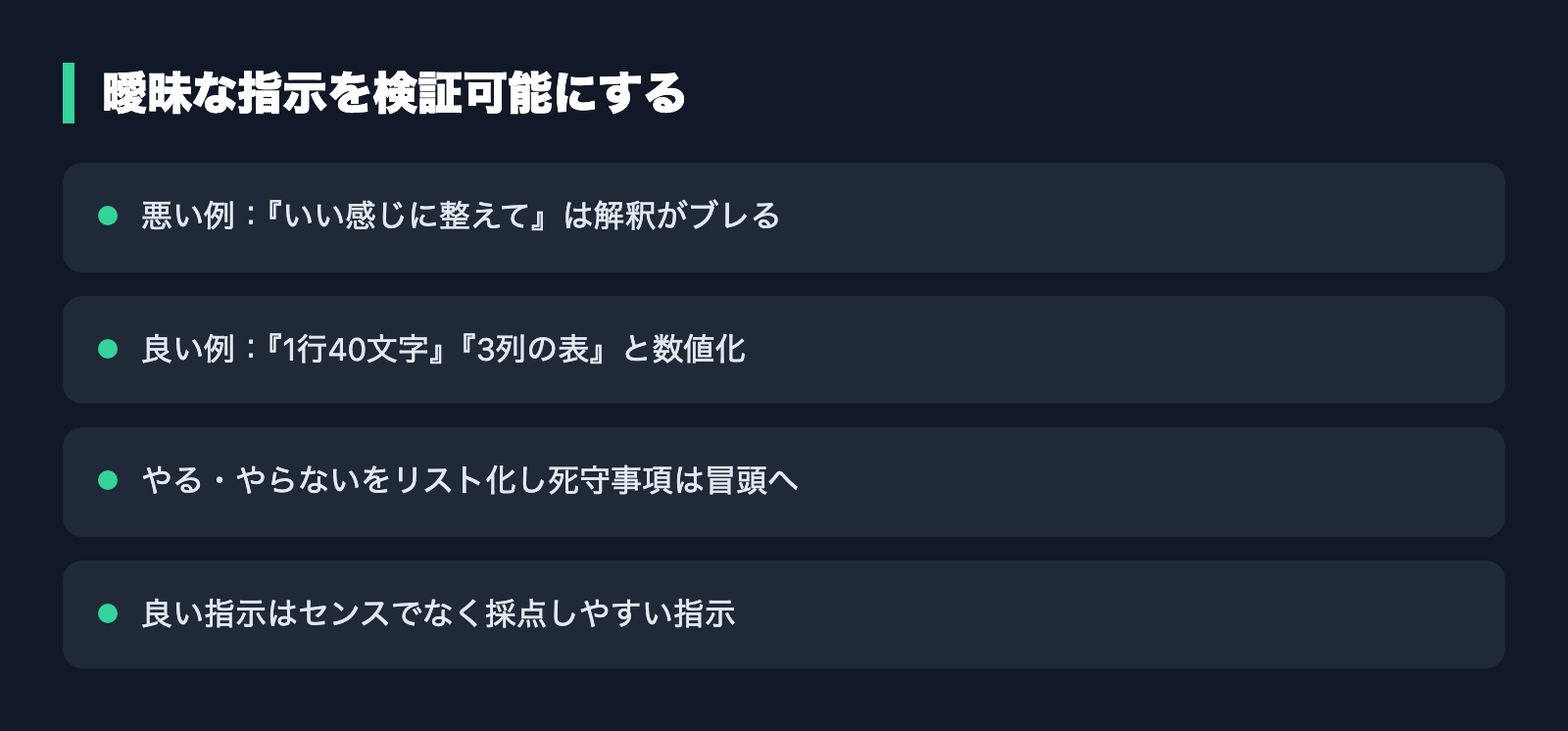 曖昧な指示を検証可能にする