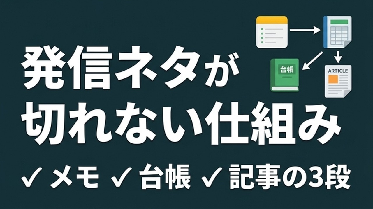 AIで発信ネタが切れない仕組み｜メモ→台帳→記事の3段