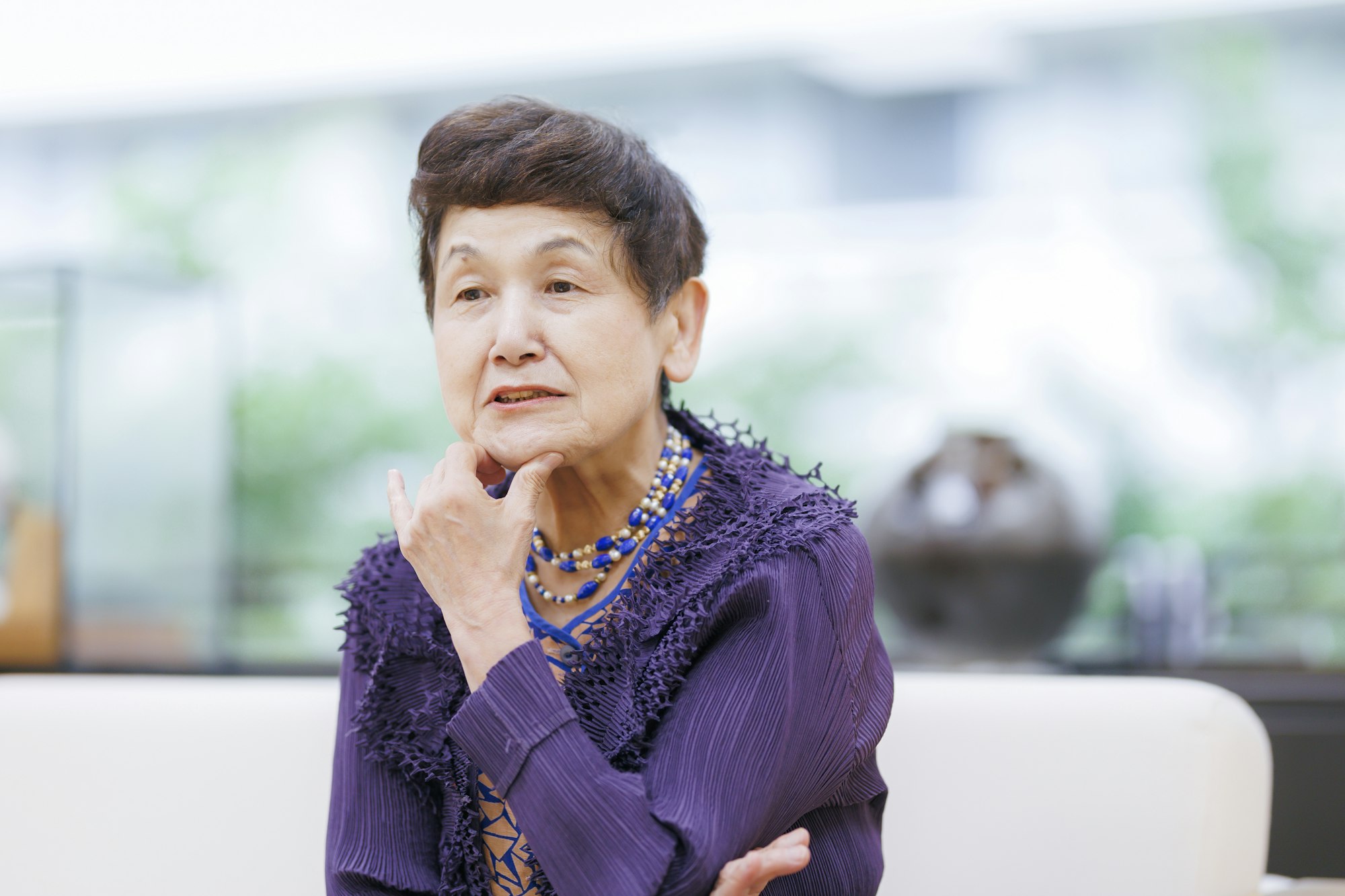 介護メディア『安心介護ニュース』のインタビュー取材に応える昭和女子大学総長・坂東眞理子さん(撮影・加藤春日)