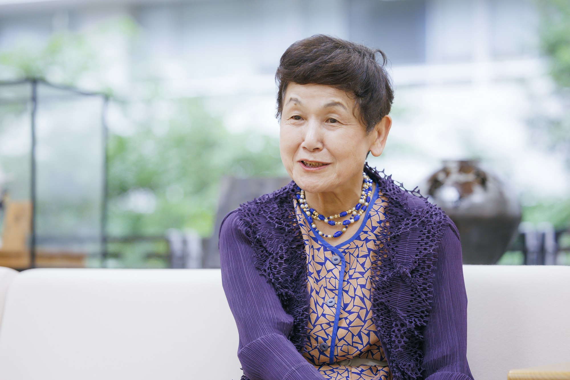 介護メディア『安心介護ニュース』のインタビュー取材に応える昭和女子大学総長・坂東眞理子さん(撮影・加藤春日)