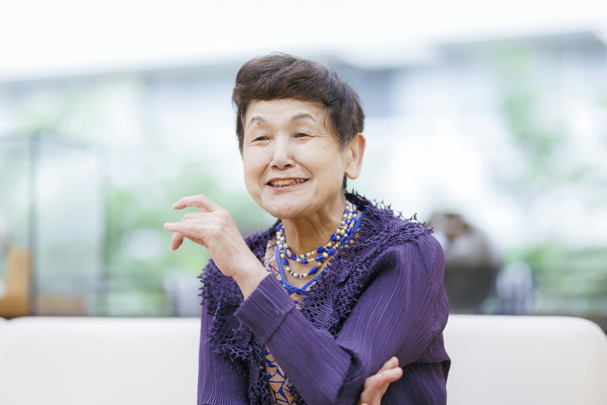 介護メディア『安心介護ニュース』のインタビュー取材に応える昭和女子大学総長・坂東眞理子さん(撮影・加藤春日)