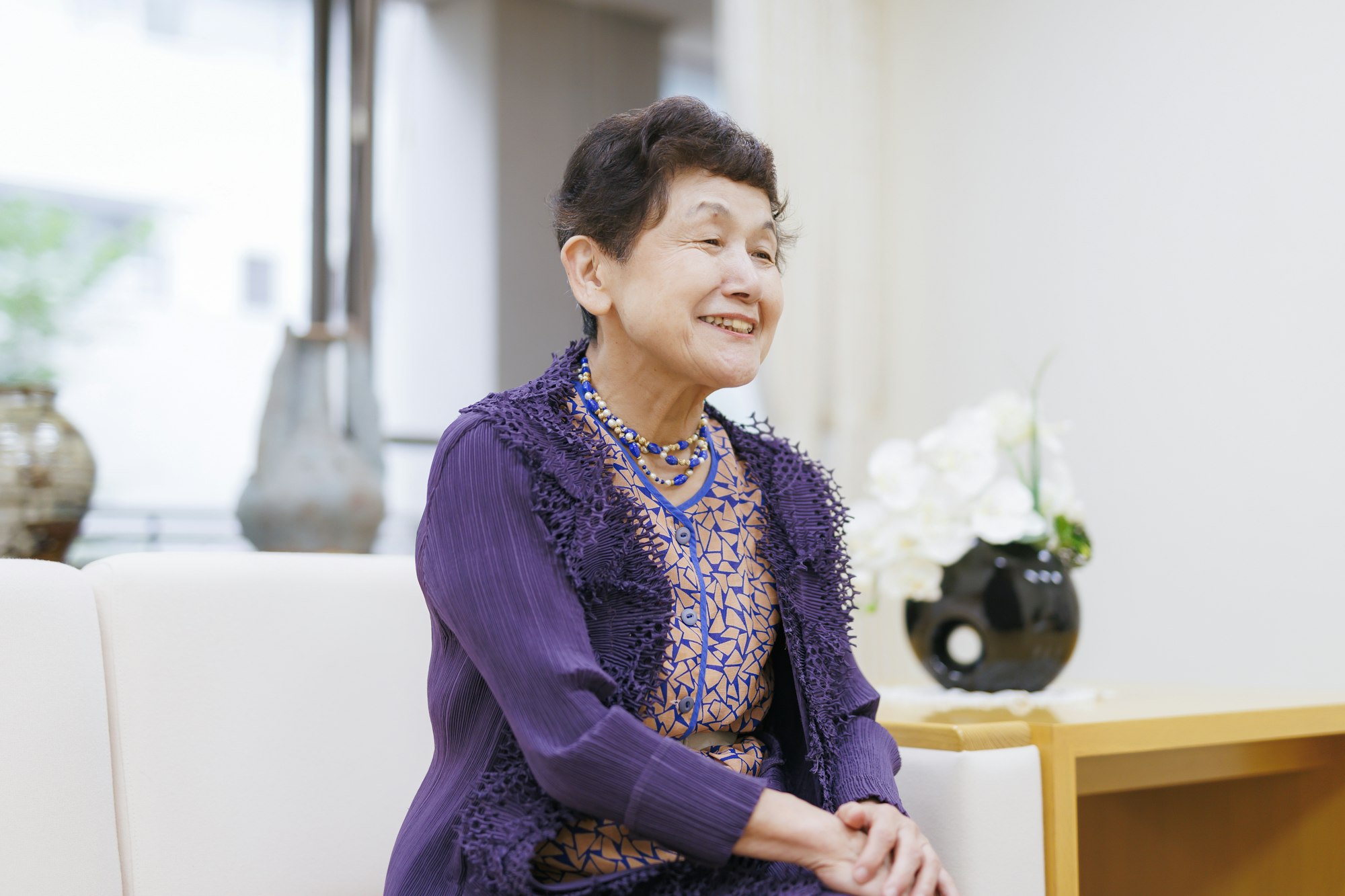 介護メディア『安心介護ニュース』のインタビュー取材に応える昭和女子大学総長・坂東眞理子さん(撮影・加藤春日)