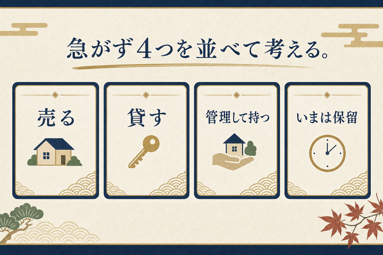 売る・貸す・管理・保留の4つの選択肢を横並びで比較した図解