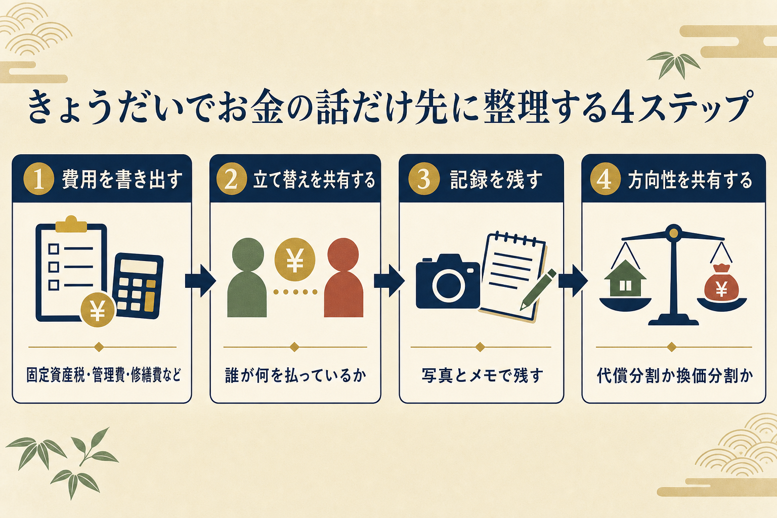きょうだいでお金の話だけ先に整理する4つのステップの図解