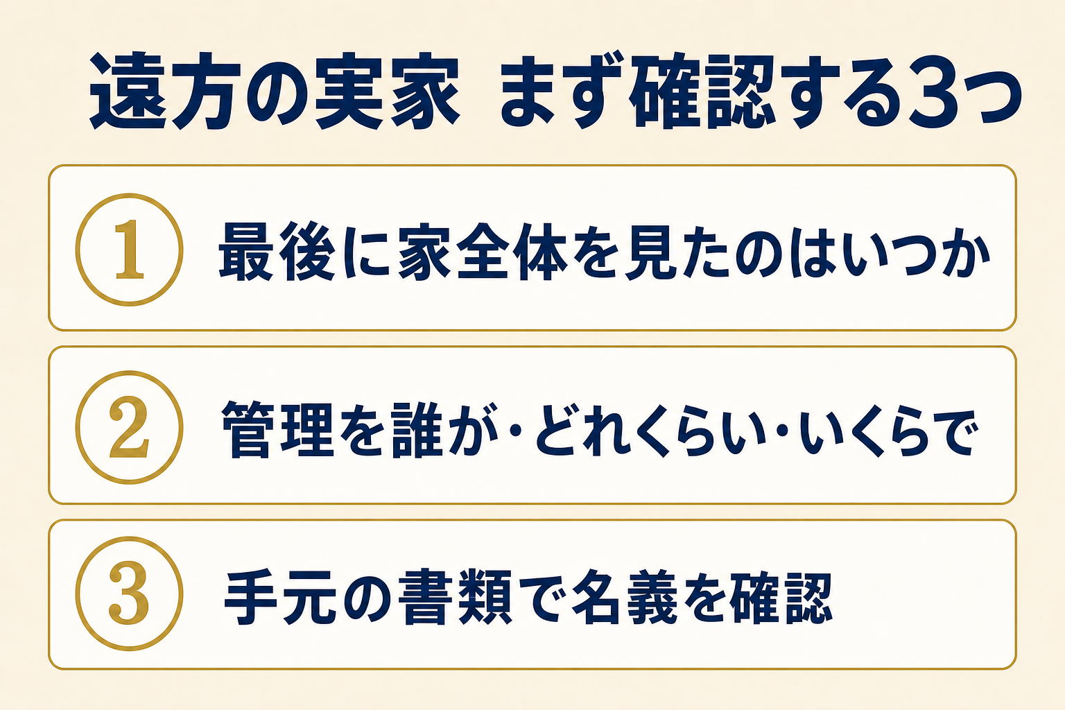 遠方の実家でまず確認する3つのことを示した図解