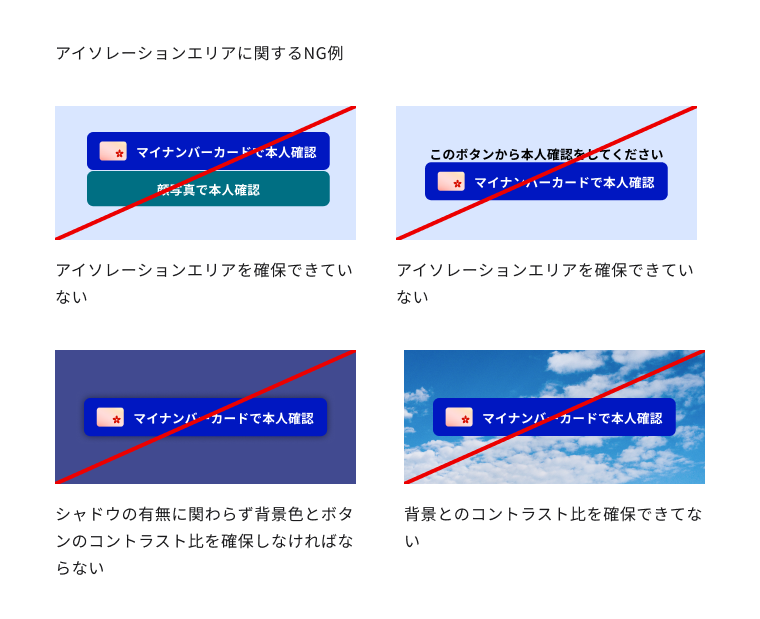 アクションボタンのアイソレーションエリアが確保できていない4つのNG例