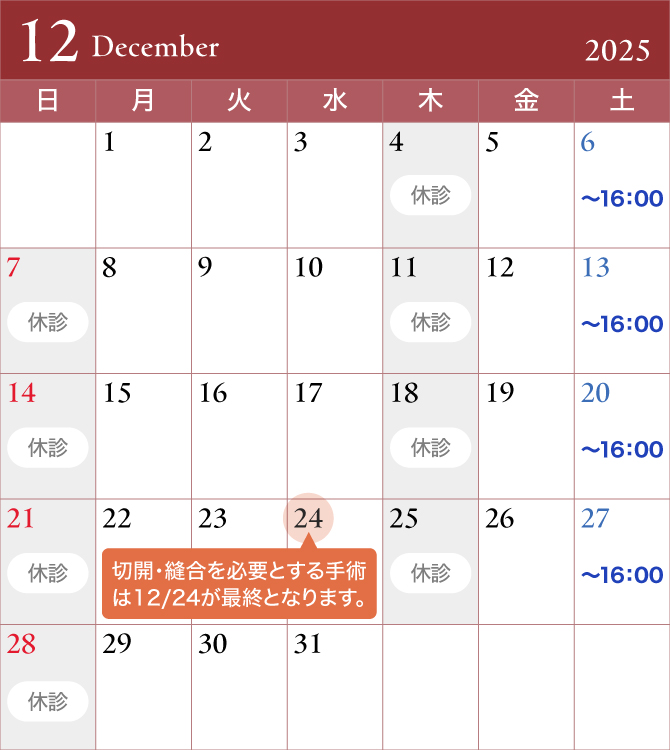 2025年12月のカレンダー