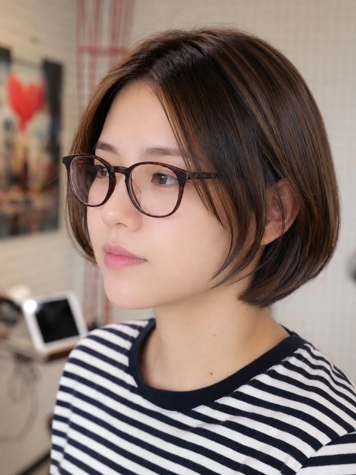 ツヤ感ブラウンの大人可愛いコンパクトボブ